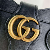large Top Handle Bag with Double G in Black Leather 658450