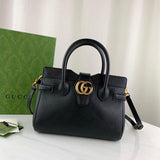 large Top Handle Bag with Double G in Black Leather 658450