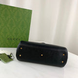 large Top Handle Bag with Double G in Black Leather 658450