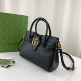 large Top Handle Bag with Double G in Black Leather 658450