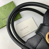 large Top Handle Bag with Double G in Black Leather 658450
