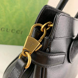large Top Handle Bag with Double G in Black Leather 658450