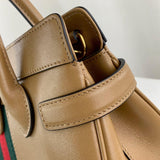 large Top Handle Bag with Double G in Brown Leather 658450