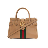large Top Handle Bag with Double G in Brown Leather 658450