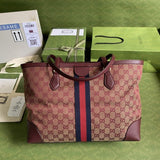 Ophidia Medium Tote With Web in Burgundy GG Canvas 631685