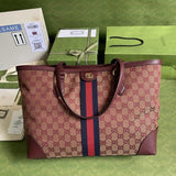 Ophidia Medium Tote With Web in Burgundy GG Canvas 631685