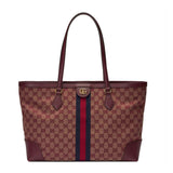Ophidia Medium Tote With Web in Burgundy GG Canvas 631685