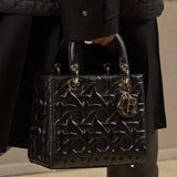 Lady handbag Black Embossed Quilted Pattern