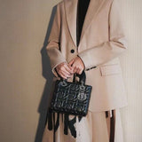 Lady Handbag Black Embossed Diamond Pattern 0538