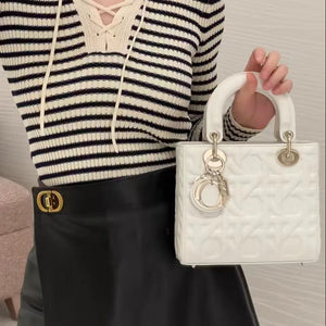 Lady Handbag White Embossed Diamond Pattern
