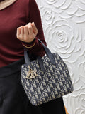 Small-sized Toujours Vertical Handbag Blue D Fabric