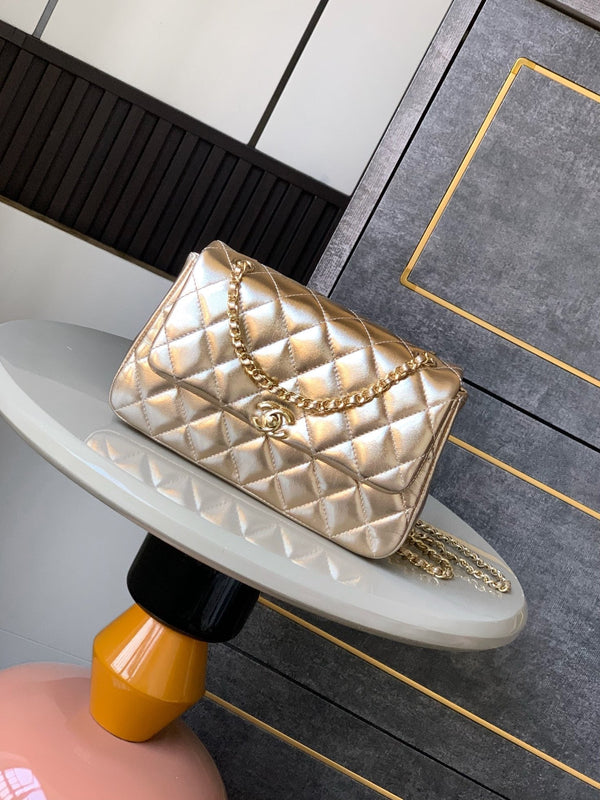 CC Champagne Gold 25S flap mobile phone bag