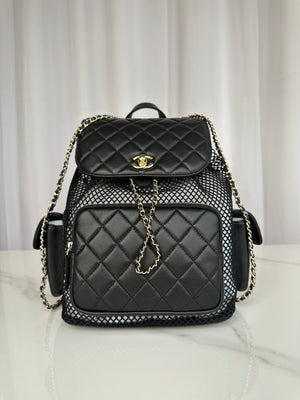 Stylish CC Black Quilted Leather & Mesh Backpack