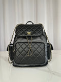 Stylish CC Black Quilted Leather & Mesh Backpack