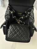 Stylish Black Quilted Leather Mesh Backpack