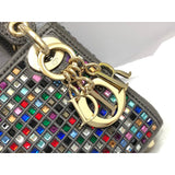 Micro Lady Bag Dark Grey Metallic Canvas Embroidered with Multicolor Crystals S0856