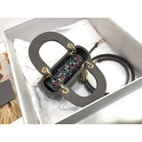Micro Lady Bag Dark Grey Metallic Canvas Embroidered with Multicolor Crystals S0856