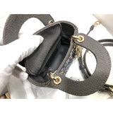 Micro Lady Bag Dark Grey Metallic Canvas Embroidered with Multicolor Crystals S0856