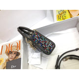 Micro Lady Bag Dark Grey Metallic Canvas Embroidered with Multicolor Crystals S0856