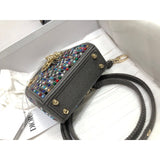 Micro Lady Bag Dark Grey Metallic Canvas Embroidered with Multicolor Crystals S0856