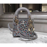 Micro Lady Bag Dark Grey Metallic Canvas Embroidered with Multicolor Crystals S0856