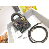 Micro Lady Bag Dark Grey Metallic Canvas Embroidered with Multicolor Crystals S0856