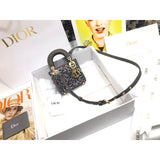 Micro Lady Bag Dark Grey Metallic Canvas Embroidered with Multicolor Crystals S0856