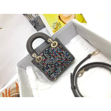 Micro Lady Bag Dark Grey Metallic Canvas Embroidered with Multicolor Crystals S0856