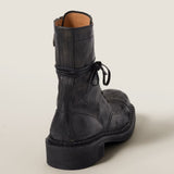 Leather laced booties black