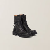 Leather laced booties black