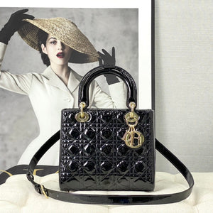   Lady   Bag: Black Patent, Gold Buckle, Practical Design