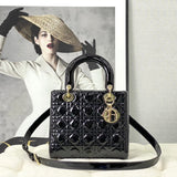 Lady Bag Black Patent, Gold Buckle, Practical Design