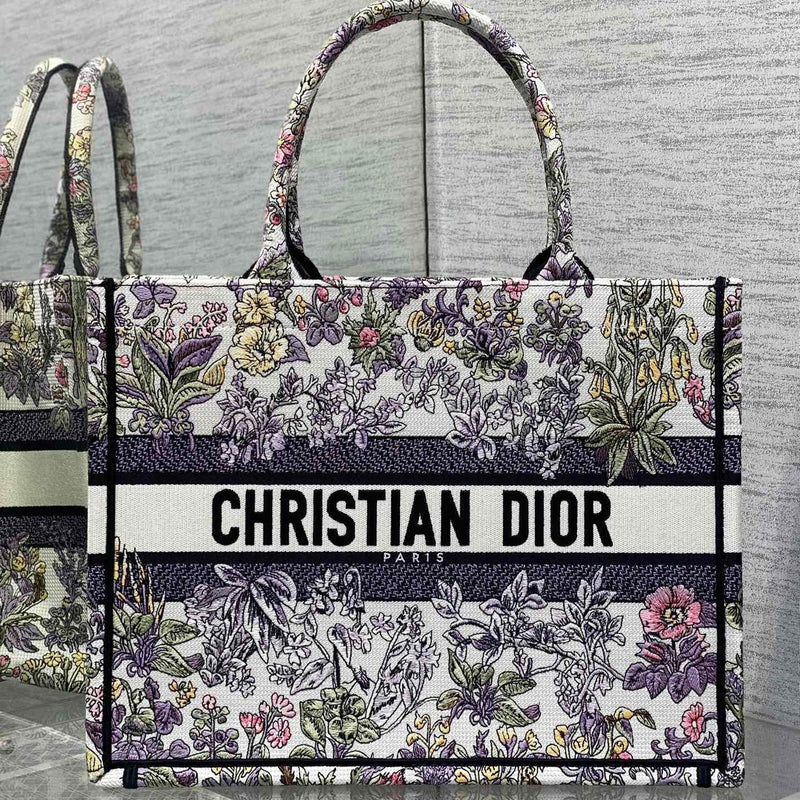Tote: Around the World Pattern, Embroidered Flowers, Large