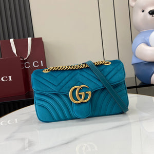 GG GG Marmont Light Blue Velvet Shoulder Backpack