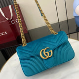 GG Marmont Light Blue Velvet Shoulder Backpack