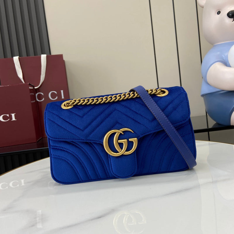 GG GG Marmont Navy Velvet Chain Backpack
