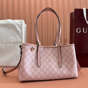 GG Shopper Bag: GG Pattern & Striped Webbing, New Pink