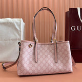 GG Shopper Bag: GG Pattern & Striped Webbing, New Pink