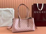 Shopper Bag: GG Pattern & Striped Webbing, New Pink