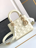 Lady DR Cream White Bag Patent/Calfskin, Detachable Strap