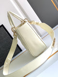 Lady DR Cream White Bag Patent/Calfskin, Detachable Strap
