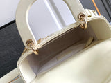Lady DR Cream White Bag Patent/Calfskin, Detachable Strap