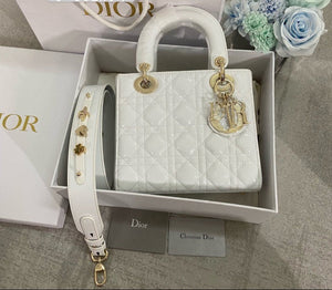 Lady dior Cream White Bag Patent/Calfskin, Detachable Strap