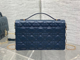 Dark Blue Pearl Clutch Rattan Lattice, Chain Detail & Practical Design