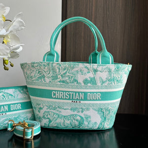 Green Tiger Basket Bag Gradient Embroidery, Diamond Grid & French Romance