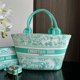 Green Tiger Basket Bag Gradient Embroidery, Diamond Grid & French Romance