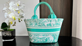 Green Tiger Basket Bag Gradient Embroidery, Diamond Grid & French Romance