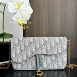 Saddle WOC Chain Bag Gray Oblique, Letter Clasp & Practical Design